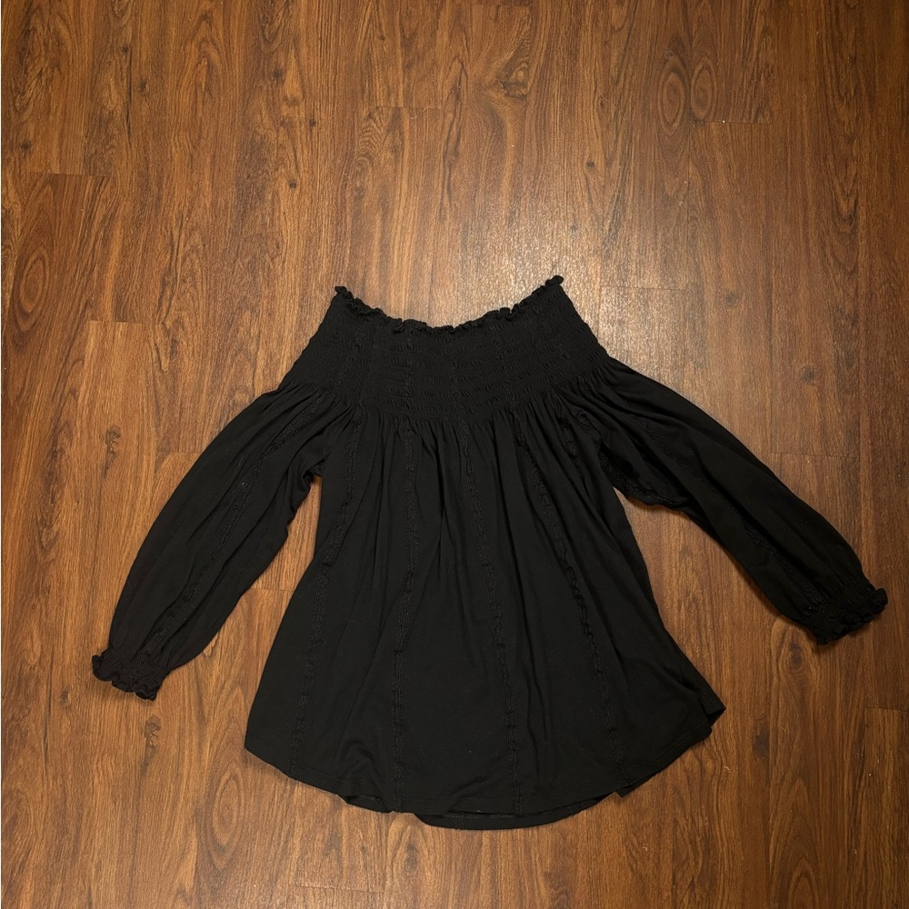 Ralph Lauren Black Off The Shoulder Textured Top